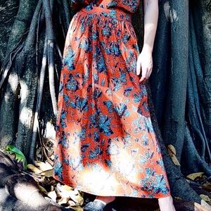 NEVER A WALLFLOWER | NEW Yarrow Floral Orange & Teal Maxi Skirt Women’s Size S
